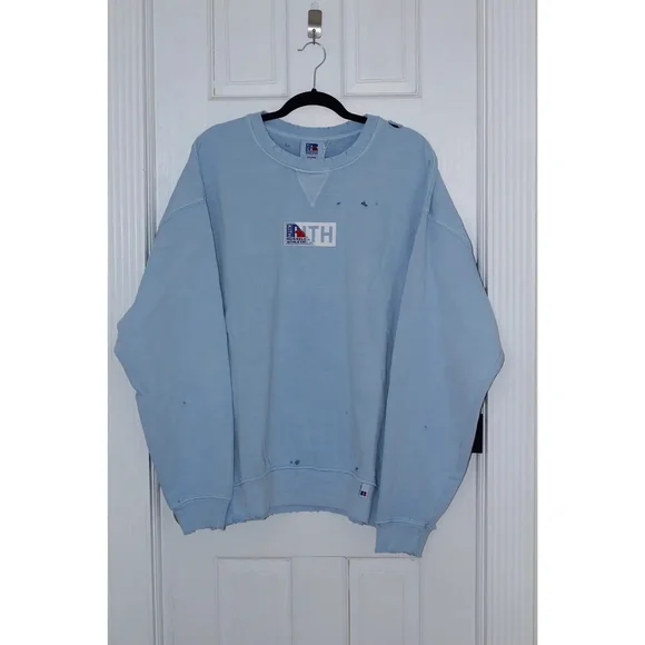 KITH X RUSSEL ATHLETIC Light Blue Distressed Men's Sweater